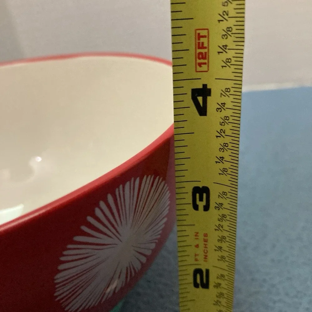 Pioneer Woman Red w/White Starbursts Teal Footed Soup/Cereal/Salad/Dessert Bowl